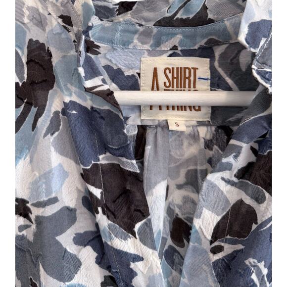 A SHIRT THING Penelope Top Blue Floral Print Size Small Relaxed 3/4 Sleeve Tunic - Picture 6 of 6